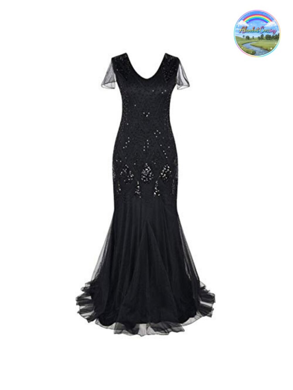 Vintage 1920s Gatsby Flapper Sequin Mermaid Cocktail Formal Long Maxi Gown